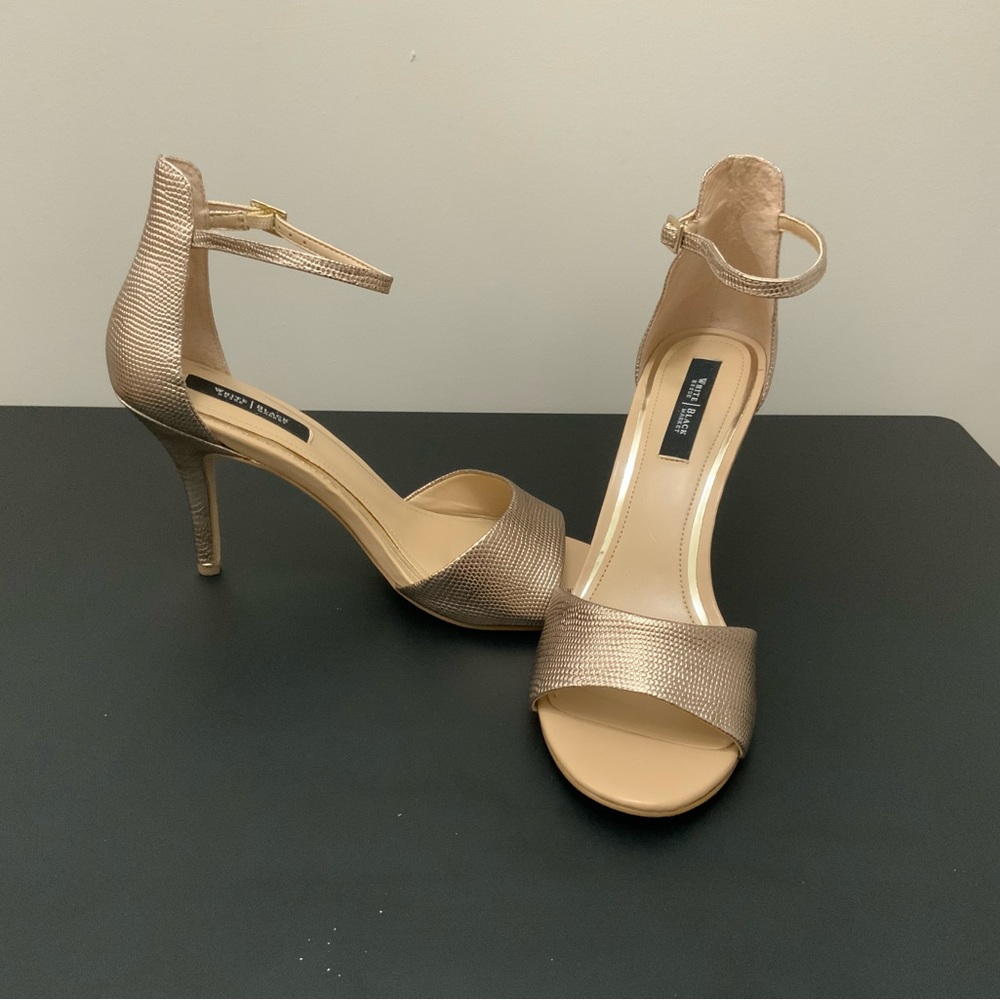 Black House White Market, Gold Ankle Strapped Heels, size 8